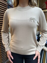 Wholesale Women's Beige Knit Sweater Stone Embellishment - 32939 | REEL TRİKO - Thumbnail