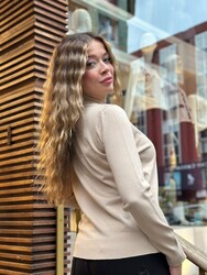 Wholesale Women's Beige Knit Sweater Stone Embellishment - 32939 | REEL TRİKO - Thumbnail