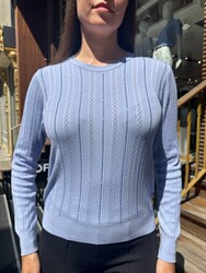 Wholesale Women's Knitted Sweater Stone Embellishments, Blue - 32185 | REEL TRİKO - Thumbnail