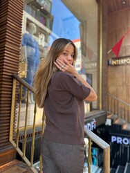 Wholesale Women's Knitted Sweater Stone Embellishments, Brown - 32587 | REEL TRİKO - Thumbnail