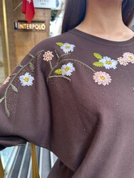 Wholesale Women's Stone-Embellished Knit Sweater Brown - 32871 | REEL TRİKO - Thumbnail