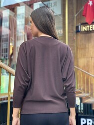Wholesale Women's Stone-Embellished Knit Sweater Brown - 32871 | REEL TRİKO - Thumbnail