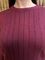 Wholesale Women's Burgundy Knit Sweater Stone Embellishment - 31110 | REEL TRİKO - Thumbnail
