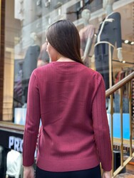 Wholesale Women's Burgundy Knit Sweater Stone Embellishment - 31110 | REEL TRİKO - Thumbnail