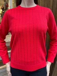 Wholesale Women's Knit Sweater Stone Embellishment Coral - 31110 | REEL TRİKO - Thumbnail