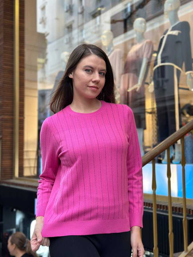 Reel Triko - Wholesale Women's Knit Sweater Stone Embellishment Fuchsia - 31110 | REEL TRİKO
