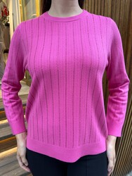 Wholesale Women's Knit Sweater Stone Embellishment Fuchsia - 31110 | REEL TRİKO - Thumbnail