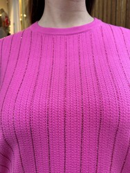 Wholesale Women's Knit Sweater Stone Embellishment Fuchsia - 31110 | REEL TRİKO - Thumbnail
