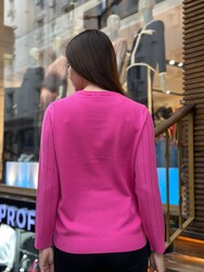 Wholesale Women's Knit Sweater Stone Embellishment Fuchsia - 31110 | REEL TRİKO - Thumbnail
