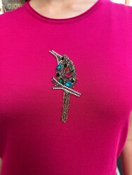 Wholesale Women's Knit Sweater Stone-Embellished - Fuchsia - 32842 | REEL TRİKO - Thumbnail