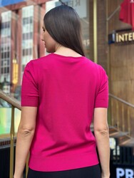 Wholesale Women's Knit Sweater Stone-Embellished - Fuchsia - 32842 | REEL TRİKO - Thumbnail