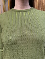 Wholesale Women's Knit Sweater Stone Embellishment Green - 31110 | REEL TRİKO - Thumbnail