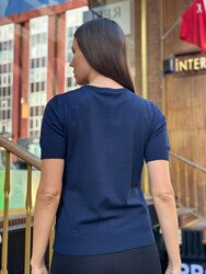 Wholesale Women's Knit Sweater Stone-Embellished - Navy Blue - 32842 | REEL TRİKO - Thumbnail