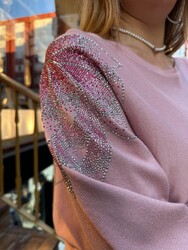 Wholesale Women's Knit Sweater - Stone-Embellished Powder Pink - 31518 | REEL TRİKO - 3