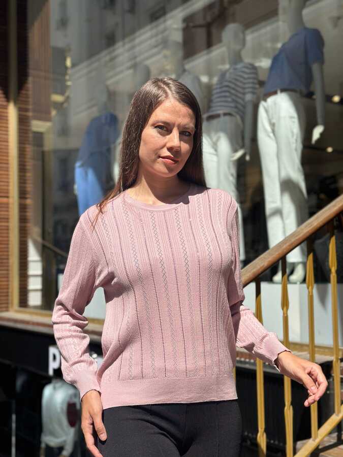 Reel Triko - Wholesale Women's Knitted Sweater Stone Embellishments, Powder Pink - 32185 | REEL TRİKO