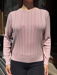 Wholesale Women's Knitted Sweater Stone Embellishments, Powder Pink - 32185 | REEL TRİKO - Thumbnail