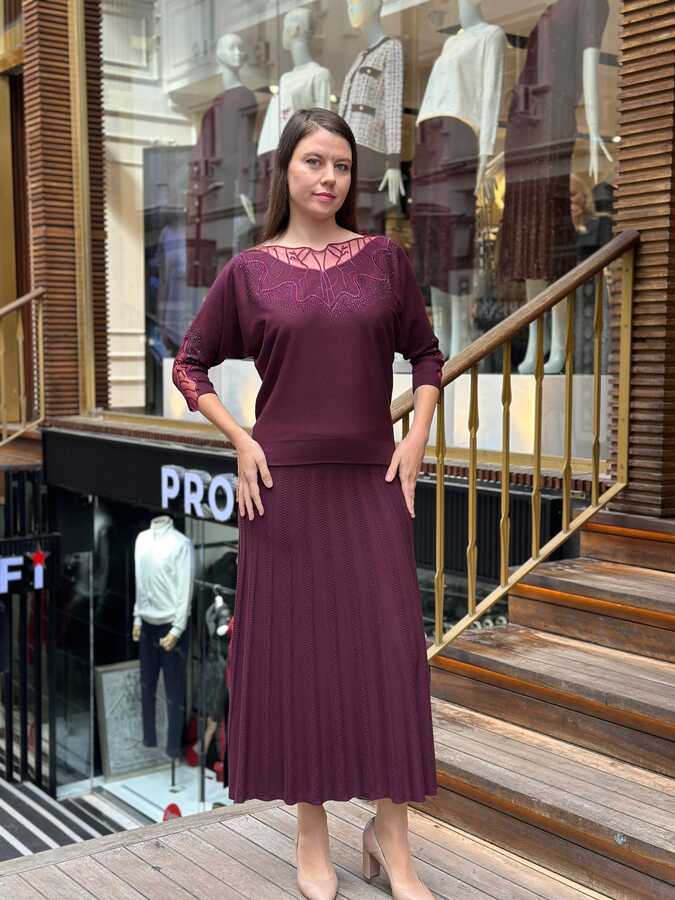 Reel Triko - Wholesale Women's Lilac Knit Sweater Stone Embellishment - 32988 | REEL TRİKO
