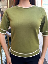 Wholesale Women's Striped Knit Sweater Green - 32437 | REEL TRİKO - Thumbnail
