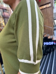 Wholesale Women's Striped Knit Sweater Green - 32437 | REEL TRİKO - Thumbnail