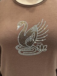 Wholesale Women's Knit Sweater Swan Embroidery - Tan - 32904 | REEL TRİKO - Thumbnail