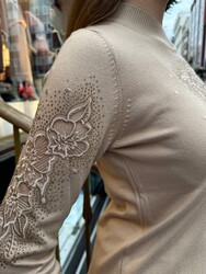 Wholesale Women's Beige Knit Sweater Tulle Detail - 31975 | REEL TRİKO - Thumbnail