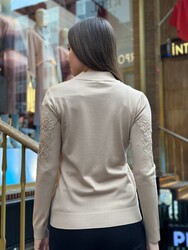 Wholesale Women's Beige Knit Sweater Tulle Detail - 31975 | REEL TRİKO - Thumbnail