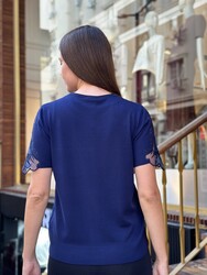 Wholesale Women's Navy Blue Knit Sweater Tulle Detail - 32920 | REEL TRİKO - Thumbnail