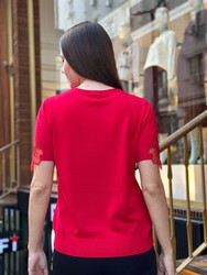 Wholesale Women's Knit Sweater - Tulle Detail - Red - 32920 | REEL TRİKO - Thumbnail