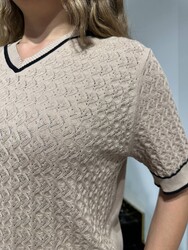 Wholesale Women's Beige V-Neck Knit Sweater - 32588 | REEL TRİKO - Thumbnail