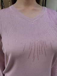 Wholesale Women's V-Neck Knit Sweater - Powder - 32609 | REEL TRİKO - Thumbnail
