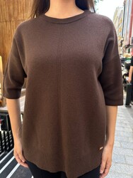 Wholesale Women's Basic Knit Sweater Brown - 32872 | REEL TRİKO - Thumbnail