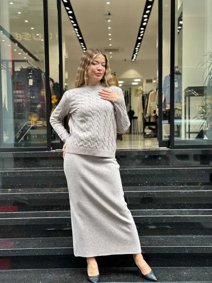 Reel Triko - Wholesale Women's Basic Knit Sweater - Stone - 32914 | REEL TRİKO