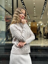 Wholesale Women's Basic Knit Sweater - Stone - 32914 | REEL TRİKO - Thumbnail