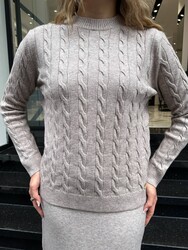 Wholesale Women's Basic Knit Sweater - Stone - 32914 | REEL TRİKO - Thumbnail
