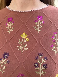 Wholesale Women's Knitted Sweater Colorful Floral Embroidery - 32567 | REEL TRİKO - Thumbnail
