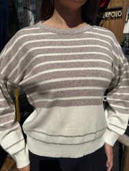 Wholesale Women's Knitted Sweater Colorful Striped Beige - 32802 | REEL TRİKO - Thumbnail