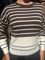 Wholesale Women's Knitted Sweater Colorful Striped Brown - 32802 | REEL TRİKO - Thumbnail