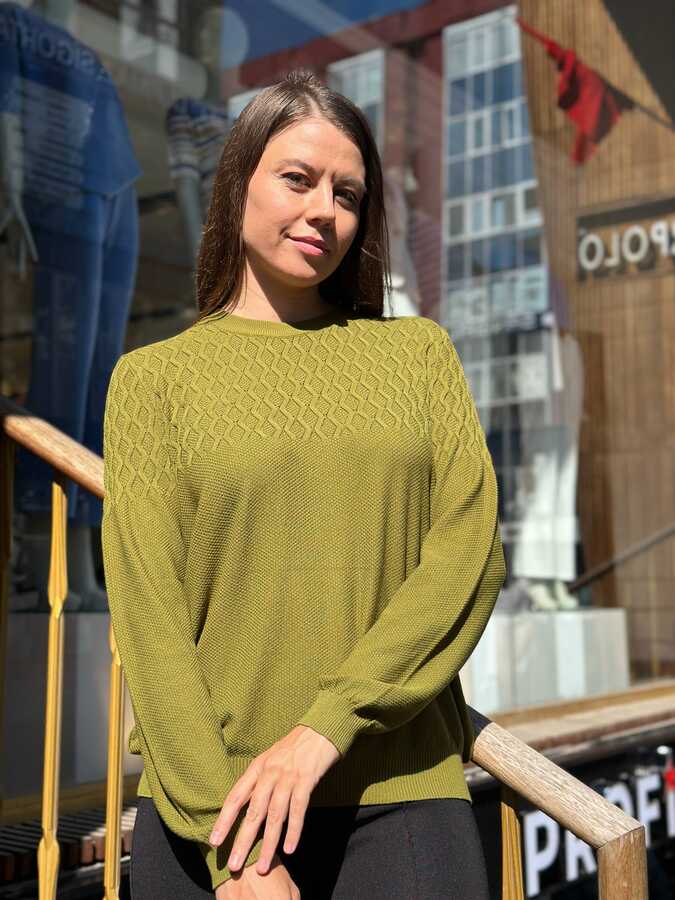 Reel Triko - Wholesale Women's Knitted Sweater Crew Neck Green - 32345 | REEL TRİKO
