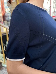 Wholesale Women's Crew Neck Knit Sweater - Navy & Ecru - 32097 | REEL TRİKO - Thumbnail