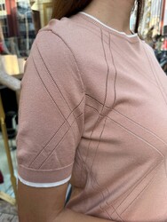 Wholesale Women's Crew Neck Knit Sweater - Powder & Ecru - 32097 | REEL TRİKO - Thumbnail