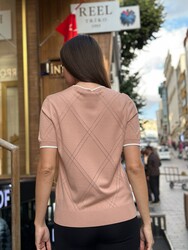 Wholesale Women's Crew Neck Knit Sweater - Powder & Ecru - 32097 | REEL TRİKO - Thumbnail