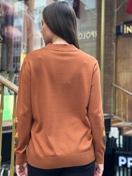 Wholesale Women's Knit Sweater Floral Embroidery - Tan - 31944 | REEL TRİKO - Thumbnail