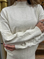 Wholesale Women's Knit Sweater - Metallic - Ecru - 32910 | REEL TRİKO - Thumbnail