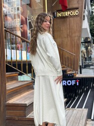 Wholesale Women's Knit Sweater - Metallic - Ecru - 32910 | REEL TRİKO - Thumbnail