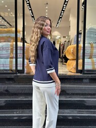 Wholesale Women's Navy Blue Polo-Neck Knit Sweater - 32897 | REEL TRİKO - Thumbnail