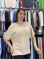 Wholesale Women's Beige Knit Sweater Ribbon Detail - 32411 | REEL TRİKO - Thumbnail