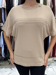 Wholesale Women's Beige Knit Sweater Ribbon Detail - 32411 | REEL TRİKO - Thumbnail