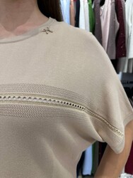 Wholesale Women's Beige Knit Sweater Ribbon Detail - 32411 | REEL TRİKO - Thumbnail