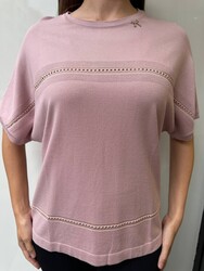 Wholesale Women's Knit Sweater Ribbon Detail - Powder Pink - 32411 | REEL TRİKO - Thumbnail