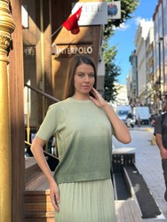 Wholesale Women's Short-Sleeve Knitted Sweater, Light Green - 32926 | REEL TRİKO - Thumbnail